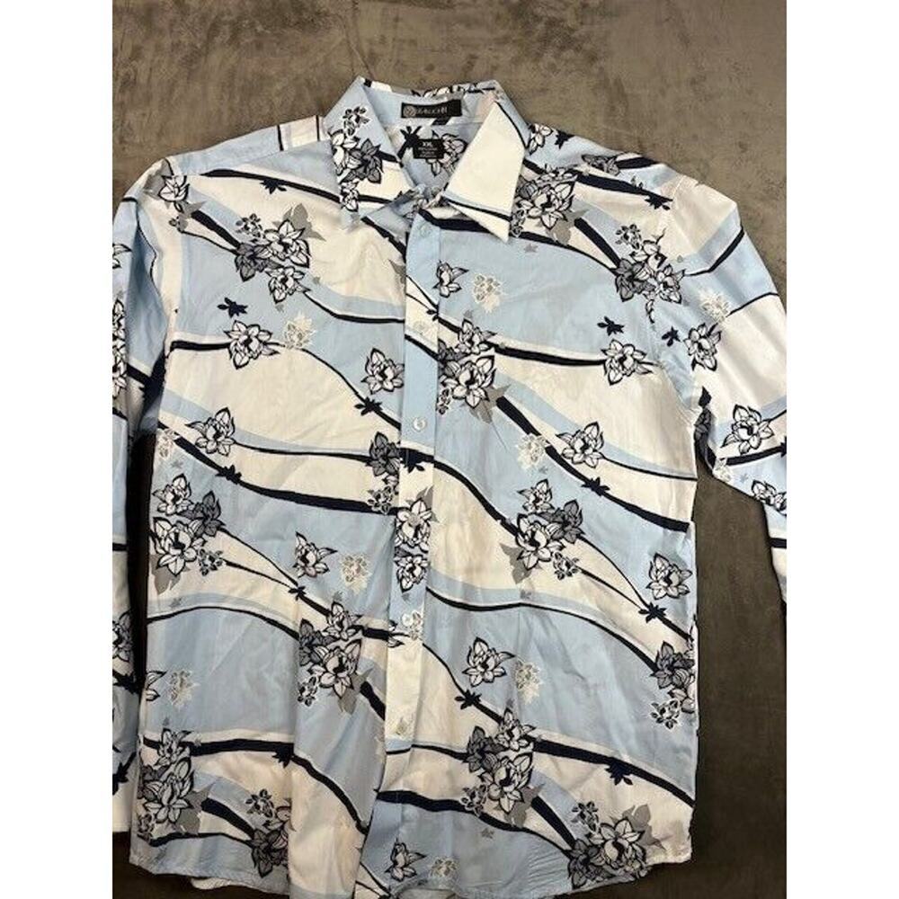 Sean John Shirt Mens 2XL Blue Flower Long Sleeve Button Up Adult XXL